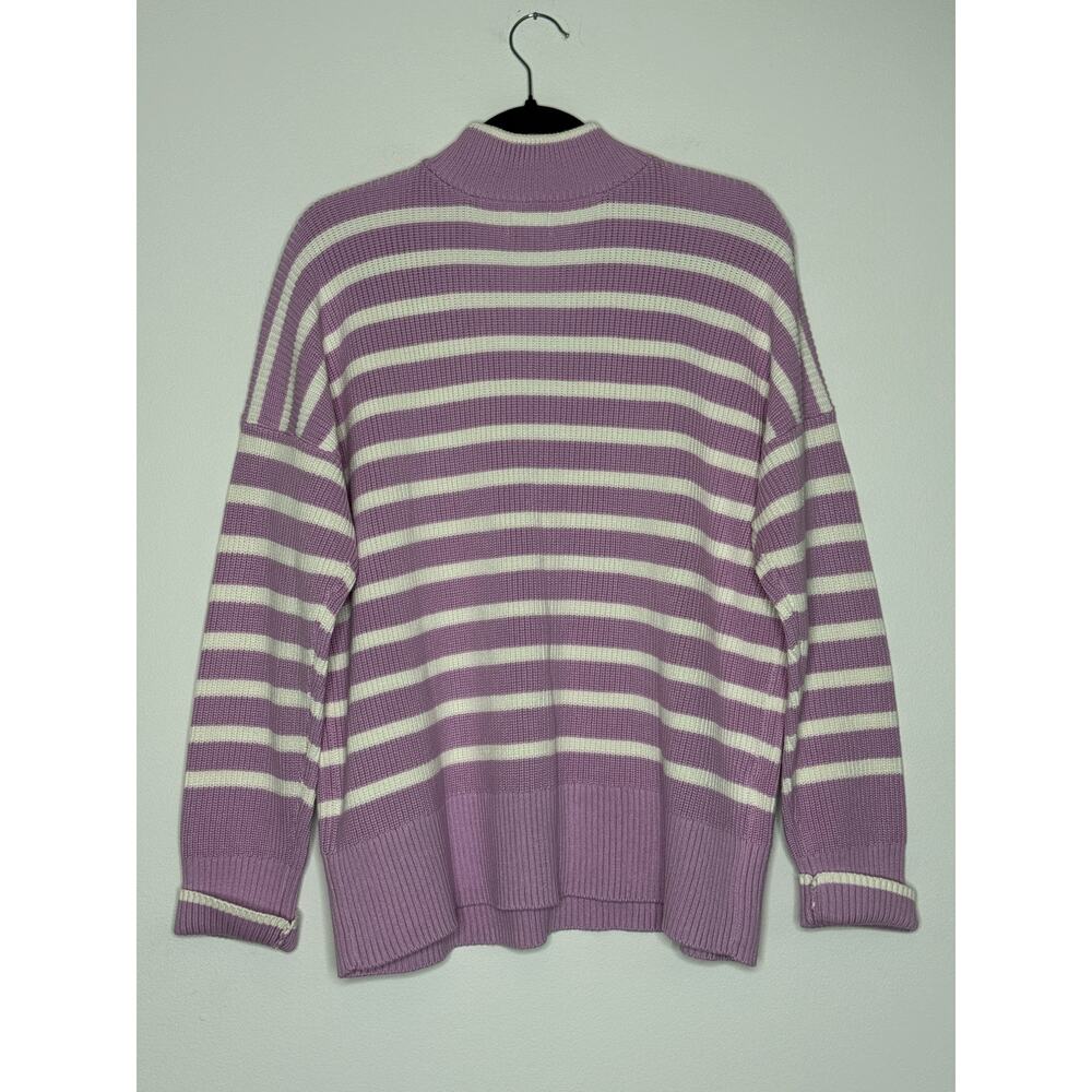 NEW Land’s End Lilac Stripe 3/4 Zip Cotton Sweater | Coastal Preppy - Picture 5 of 5
